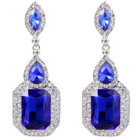 BijouStudios Earrings Jewelry - Silver with Blue Sapphire Austrian Crystal Infinity Chandelier Post Earrings